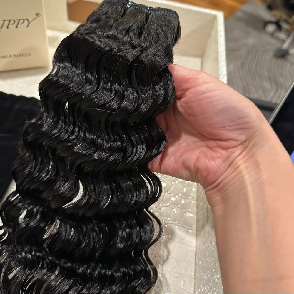 20”‎ Natural Black Deep Wave Sew In Weft 100% Human Hair 100g #QD1